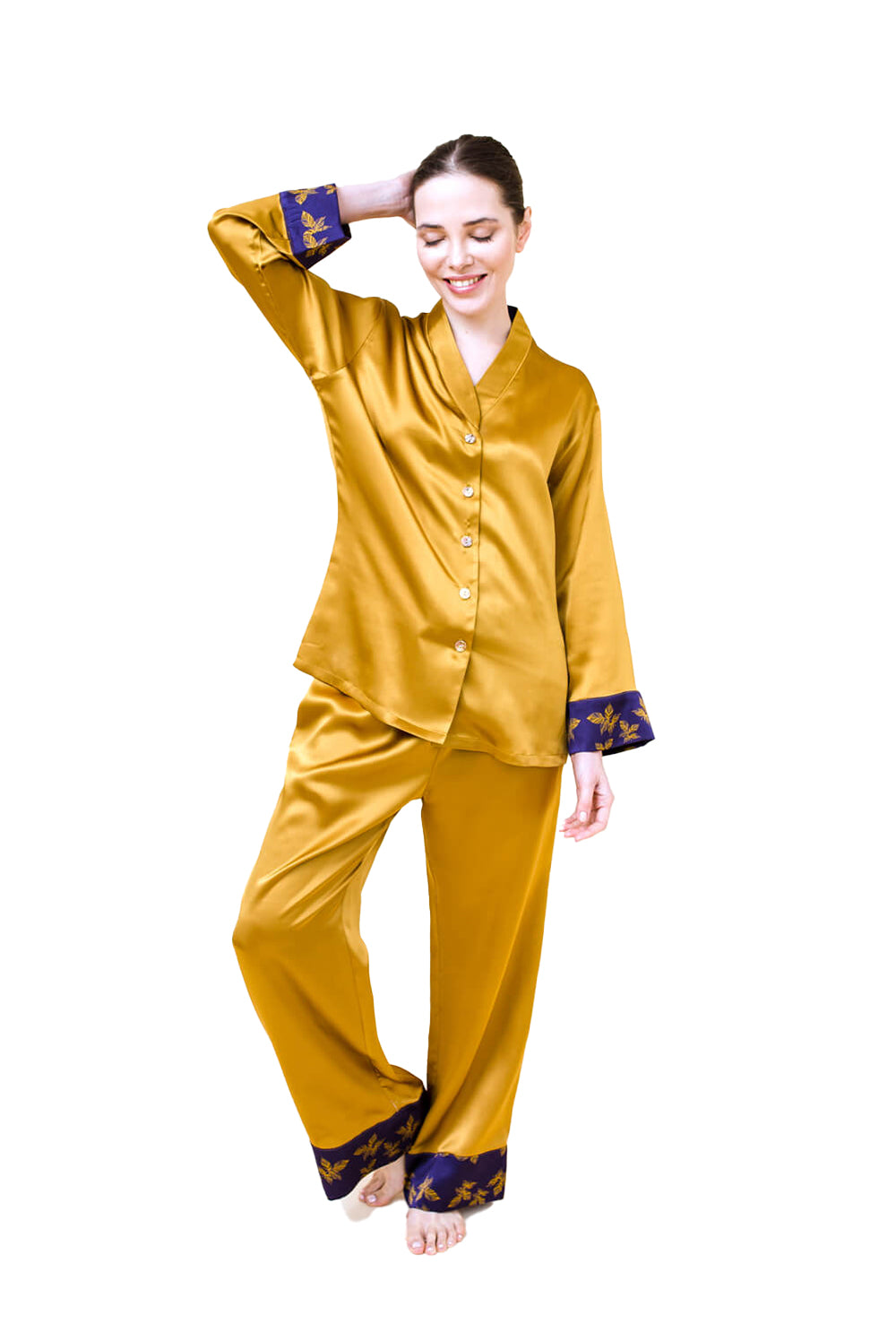 Silk Pyjama Set - Gold Lily