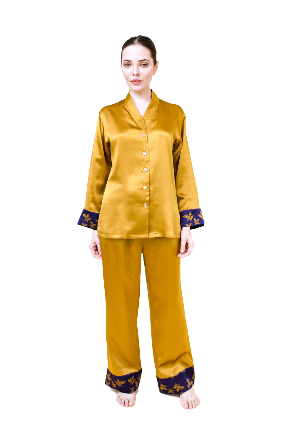 Silk Pyjama Set - Gold Lily