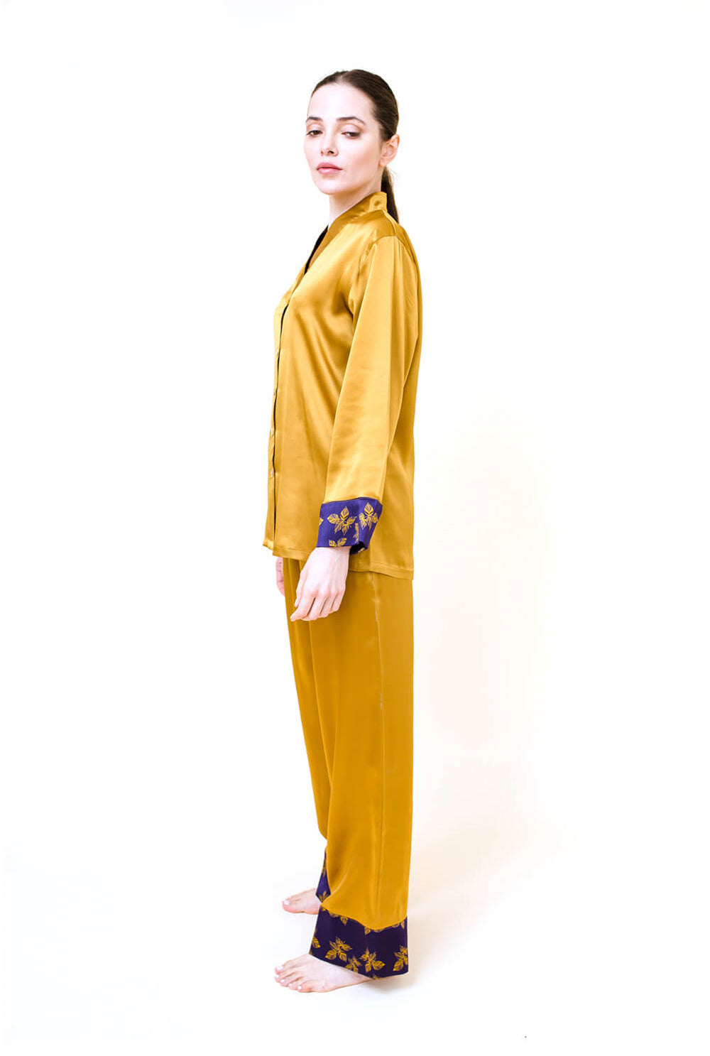 Silk Pyjama Set - Gold Lily