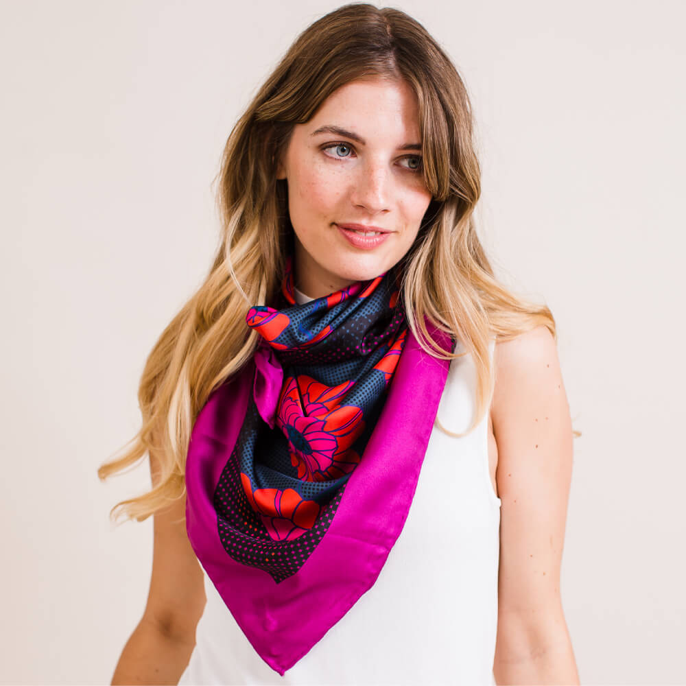 Square Silk Scarf - Dahlia In Sun