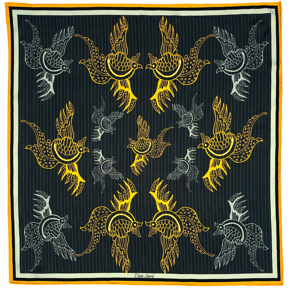 Square Silk Scarf - Golden Phoenix